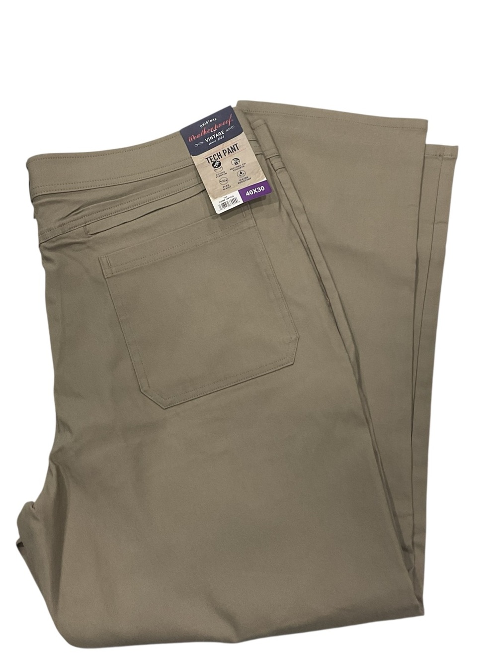 Weatherproof Vintage Mens Tech Pant Tan 40x30 Active Stretch Water Resistant
